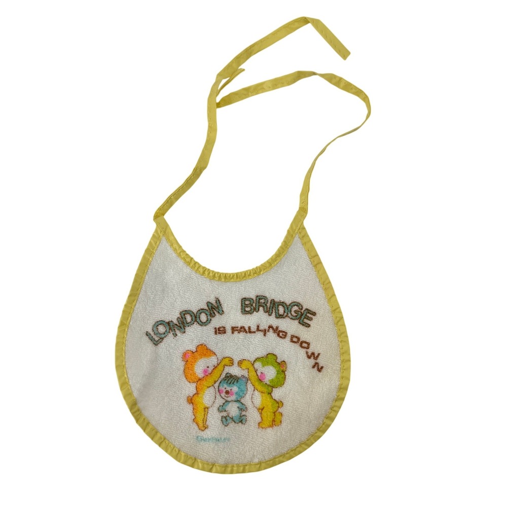 Vintage‎ Gerber Baby Drool Bib Terry Vinyl Tie-On Style London Bridge Bears